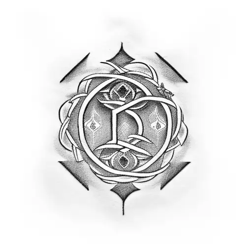 A Gothic-inspired Blackwork Tattoo Of Enzo's Initials Intertwined With Gothic Elements