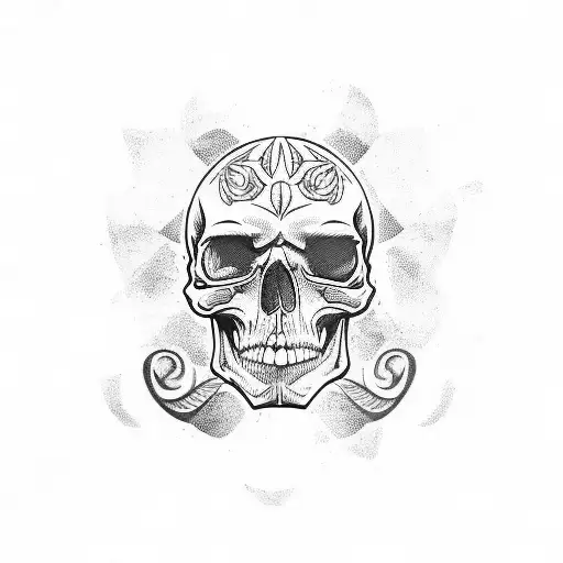 Simple Skull With Black Lines White Background