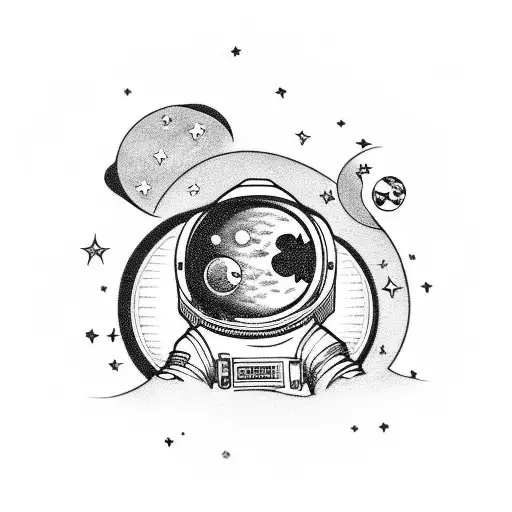 An Astronaut Floating With Planets And Stars With A Moon To Go On The Forearm