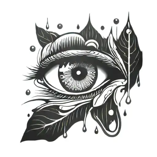 Crying Eye Made Of Rain Drops And Line Work