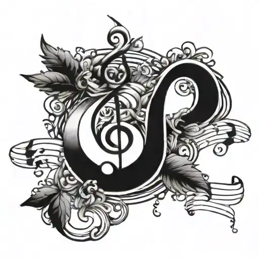 A Stylized Music Note Intertwined With A Sleeping Moon