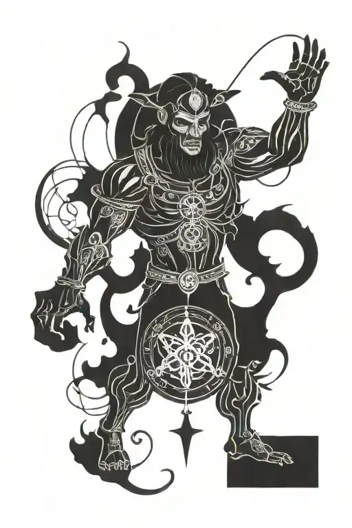A Masculine Figure With Alchemical Symbols Representing Inner Strength And Transformation