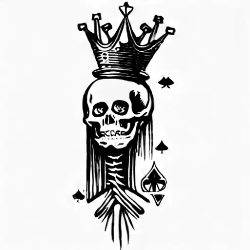 A Skeleton With A Crown And Playing Cards