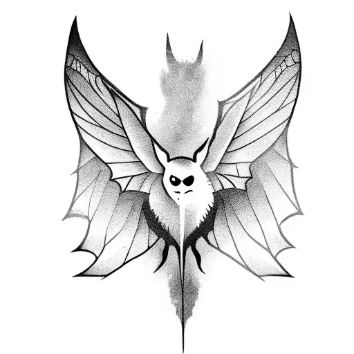 Large Bat Full Back Large Wings Tribal Pattern With Graveyard Inder Bats Wings