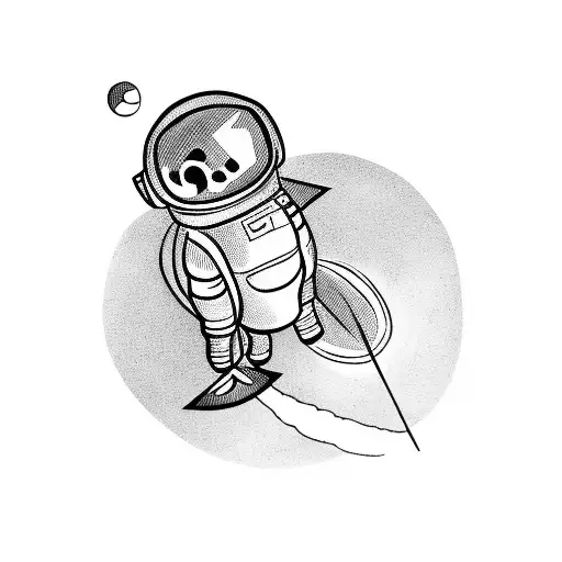 Small Astronaut Hanging From A Rocket By Thread