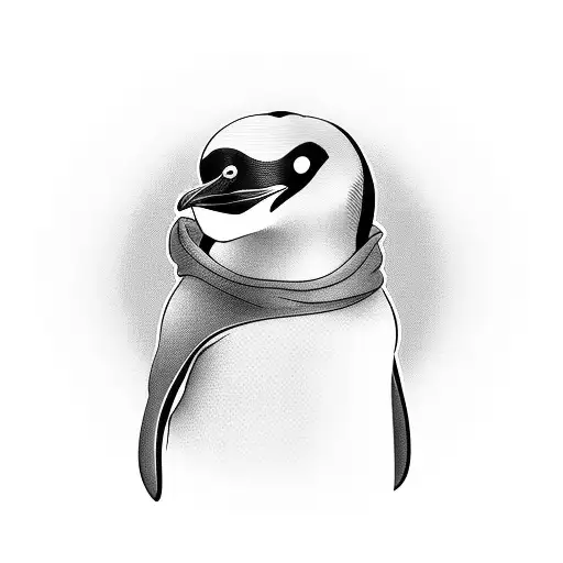 Penguin In A Monk Robe With A Bald Spot On The Top Of Its Head