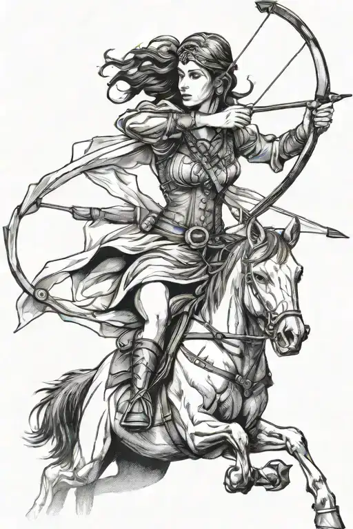 Woman Archer Shooting Arrow On Horseback