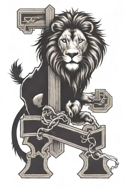 Lion Above A Wooden Cross