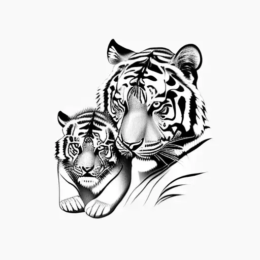 Tiger Protecting Her Cub