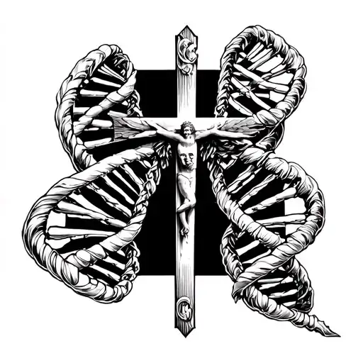 Dna Double Helix With Cross Of Jesus Christ