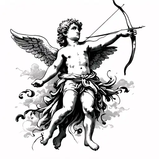 Cupid With A Bow And Arrow Aiming At The Sky