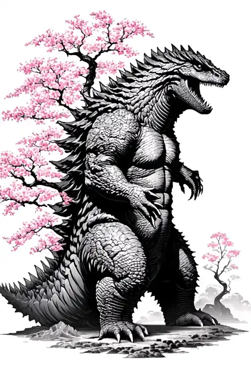 Godzilla Whith Cherry Blossom Tree