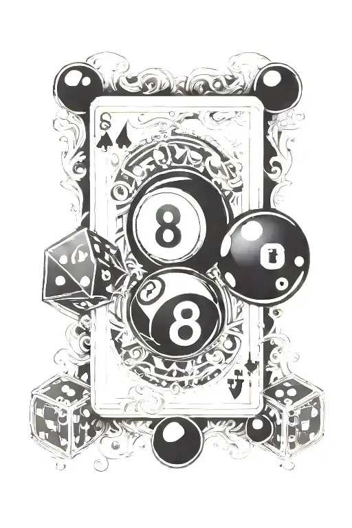 8Ball With Dice And Cards