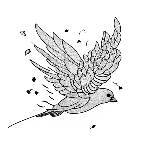 Bird Spreading Its Wings With Flowers Around It