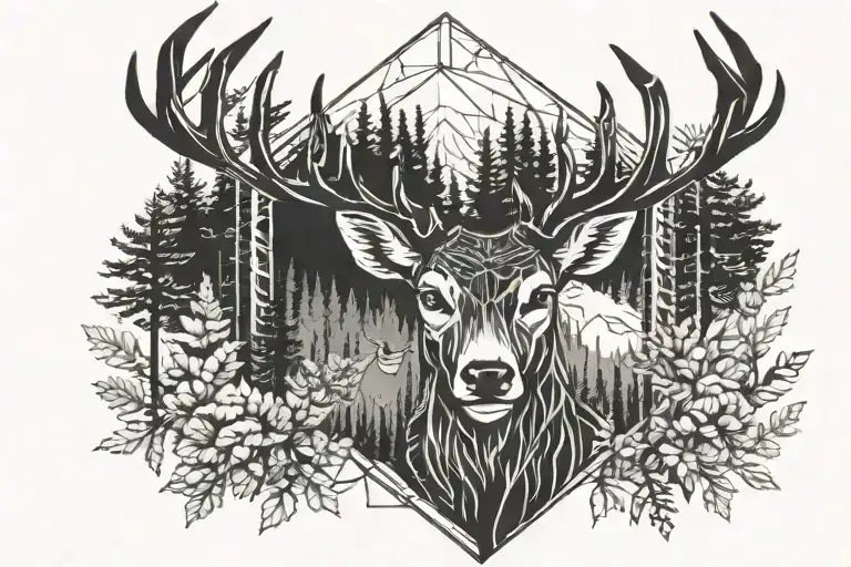 Forest Blackout Symmetrical Geometric Deer Face