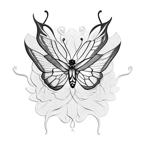 A Unique Blackwork Tattoo Of A Butterfly Morphing Into A Medical Caduceus Symbol