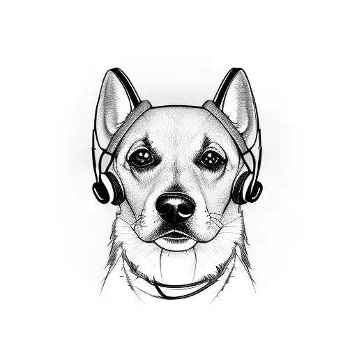 A Sketch-style Portrait Of A Dog Wearing A Video Game Headset