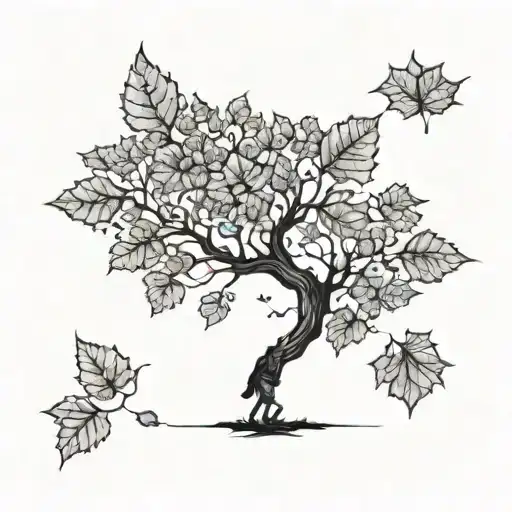 A Person Walking Under A Tree That Has 6 Leaves Falling