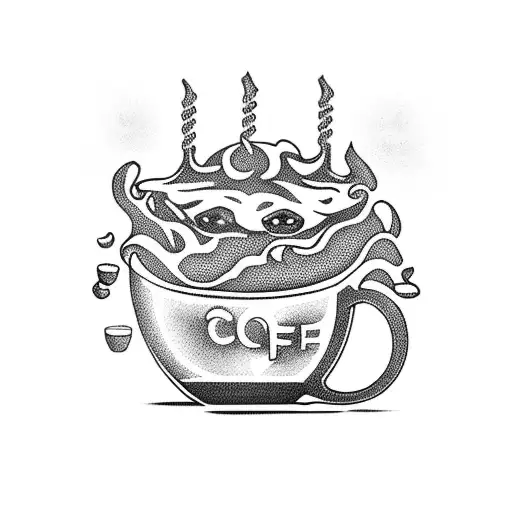 A Steaming Cup Of Coffee With Intricate Goblincore Designs