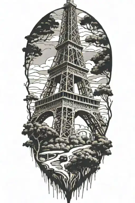 The Eiffel Tower Intertwined With Lebanese Cedar Trees