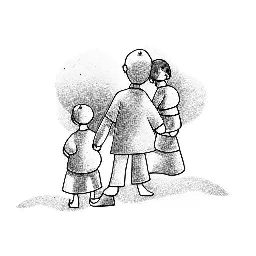 A Tattoo Of A Dad Holding Hands With His Children