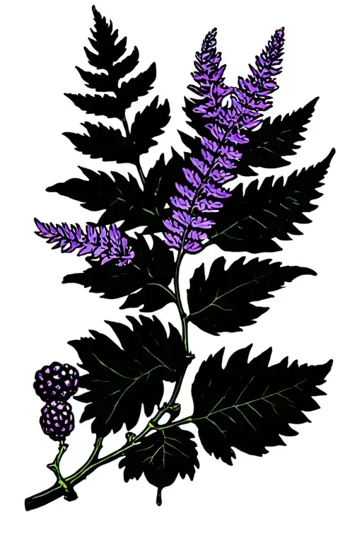 Fern Leaf With Lavender And A Blackberry Branch