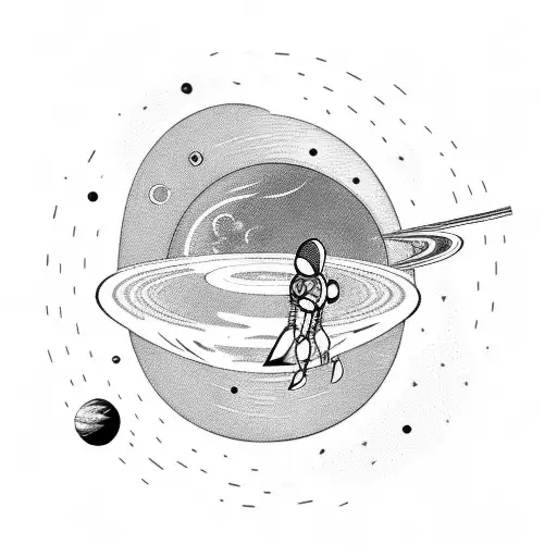 A Sleeping Astronaut Floating In Space With Saturn In The Background