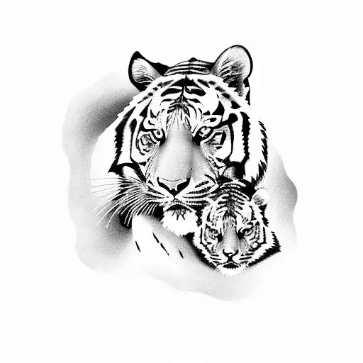 Tiger Protecting Her Cub