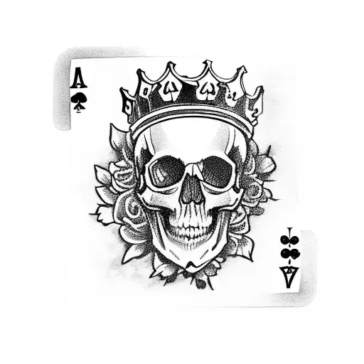 A Skull Wearing A Crown Of Roses Surrounded By Playing Cards And Casino Chips