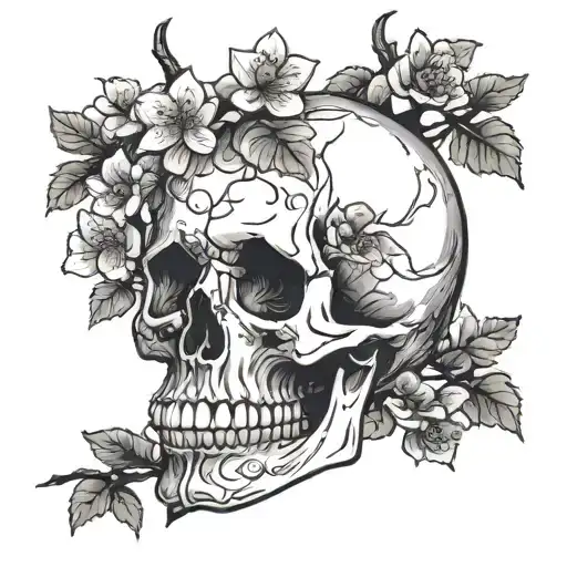 Skull With Cherry Blossom Tree Growing Inside