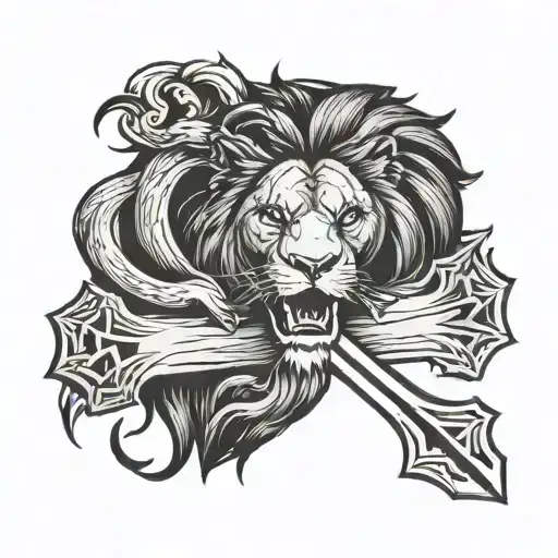 Lion And Wooden Cross
