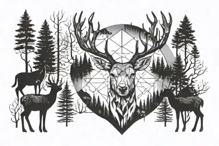 Forest Blackout Symmetrical Geometric Deer Face Surrounded