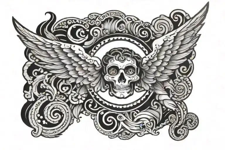 Dollar With Angel Wings In A Chicano Mexican Black Work Style
