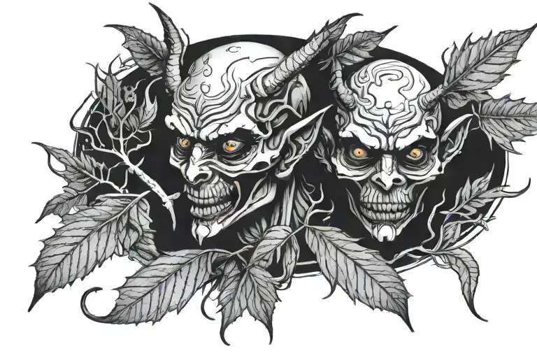 Demon Smoking Weed Leaves Avec Un Oeil Qui Crie