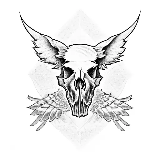 Hog Skull Surrounded By Wings Side Profile