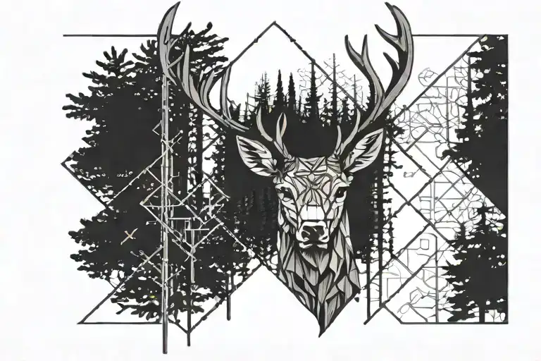 Forest Blackout Symmetrical Geometric Deer Face