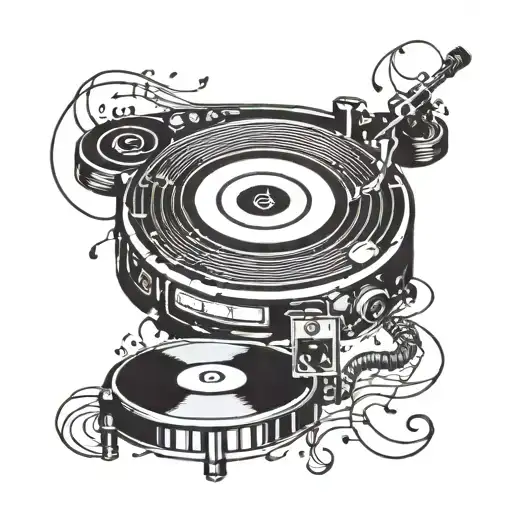 A Dj Turntable With Rock Music Notes Swirling Around It