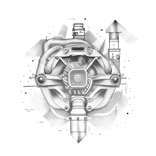 An Abstract Representation Of A Car Engine In Dotwork Style