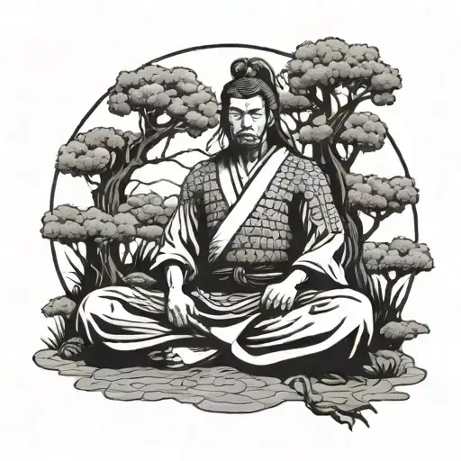 Samurai Meditating In Front Of A Tree