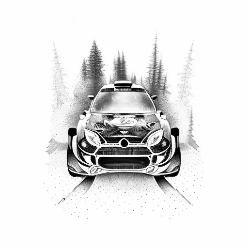A Dynamic Rally Car Speeding Through A Forest