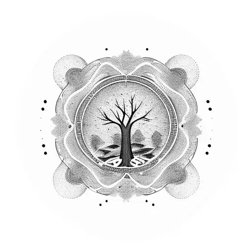 Black Background Circle With White Tree