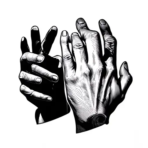 Hands In The Style Of Engraving In Different Pose