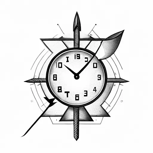 Arrow With Clock In The Middle Of The Arrow And Karma Symbol At The End Of The Arrow