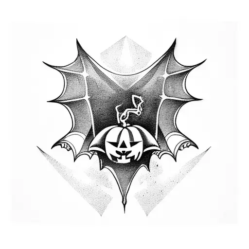 A Halloween-themed Tattoo Featuring A Bat Holding A Vhs Tape In Its Claws