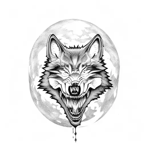 A Fierce Wolf Howling At The Moon With A Skull In Its Jaws