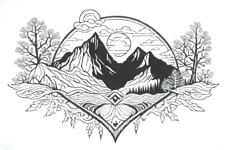 Symmetrical Mountain Range Silhouette