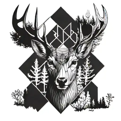 Forest Blackout Symmetrical Geometric Deer Face