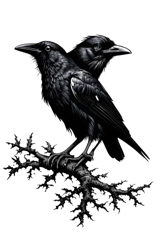 Crow And Branch Of Tree Dark Night