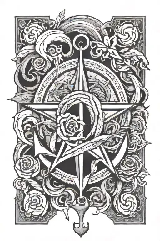 Wind Rose With Treble Clef Witch Anchor Intertwined