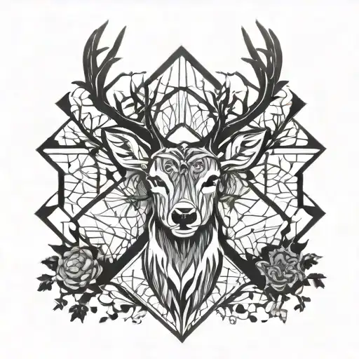 Forest Heavy Blackout Symmetrical Geometric Deer Face